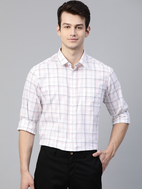 

Indian Terrain Men White & Navy Blue Pure Cotton Tartan Checked Slim Fit Formal Shirt