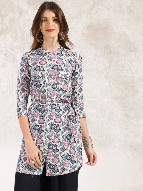 

Anouk Women Off-White & Pink Printed Straight Kurta