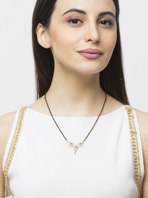 

Digital Dress Room Micro-Gold-Plated White & Black Beaded & Stone-Studded Mangalsutra