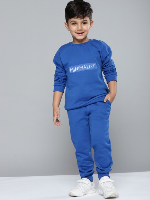 

YK Boys Blue & White Applique Typography Print T-shirt with Solid Joggers