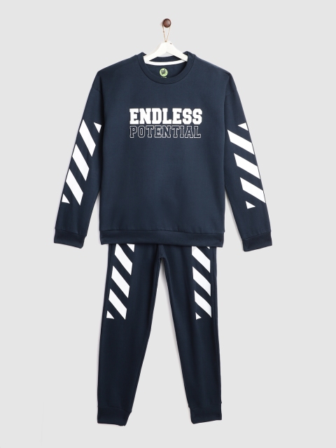 

YK Boys Navy Blue & White Printed Fleece Lined Sweatshirt with Joggers
