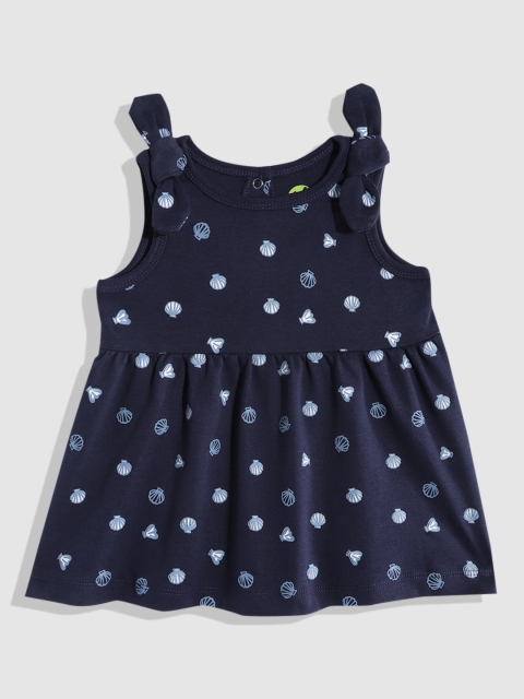 

YK Organic Infant Girls Navy Blue & White Printed Pure Cotton Fit and Flare Dress