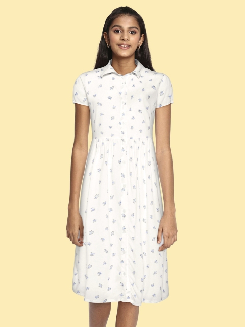 

YK Girls White & Blue Ditsy Floral Printed Shirt Dress