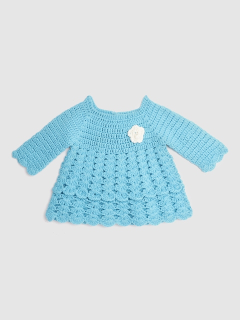 

YK Infant Girls Blue Open Knit Acrylic Hand Knitted Sweater Dress