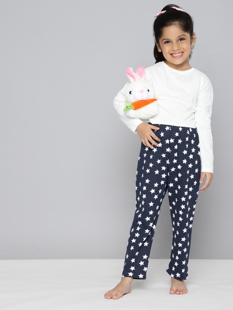 

YK Basics Girls Pack of 2 Printed Pure Cotton Lounge Pants, Navy blue