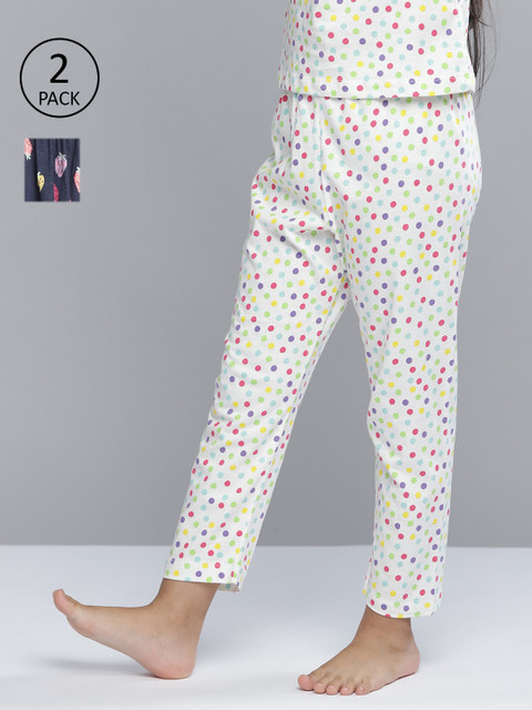 

YK Basics Girls Pack of 2 Printed Pure Cotton Lounge Pants, Multi