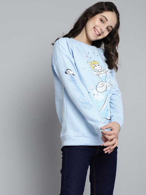 

YK Disney Girls Blue & White Princess Cinderella Print Pullover Sweatshirt