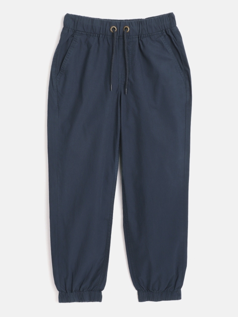 

Boys Navy Blue Solid Pure Cotton Woven Joggers