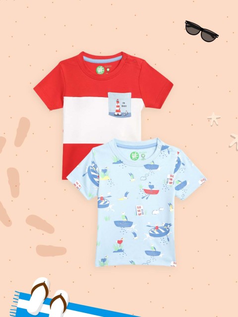 

YK Organic Infant Boys Pack of 2 Round Neck Sustainable Organic Cotton T-shirts, Red