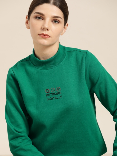 

ether Women Green Solid Sweatshirt