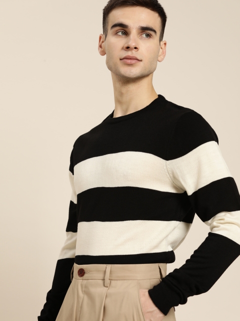

ether Men Black & Off White Striped Pullover