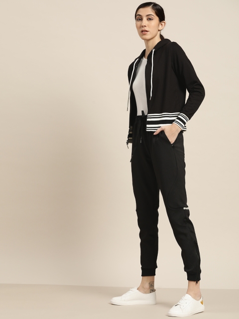 

ether Women Black & White Striped Hooded Sweatshirt