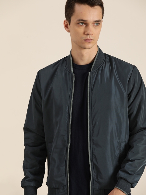 

ether Men Navy Blue Solid Bomber Jacket
