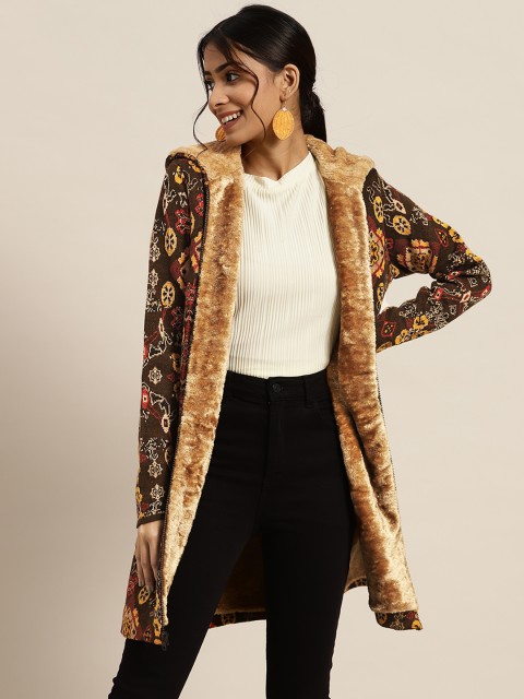 

Sangria Women Brown & Red Geometric Print Front Open Jacket