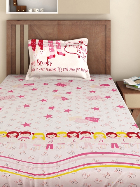 

BOMBAY DYEING Kids Pink Cotton 144 TC Single Bedsheet with 1 Pillow Cover