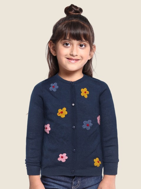 

Sangria Girls Navy Blue & Yellow Floral Embroidered Cardigan
