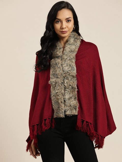 

Sangria Women Maroon Solid Poncho