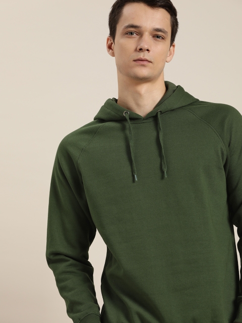 

ether Men Olive Green Solid Hooded Sweatshirt