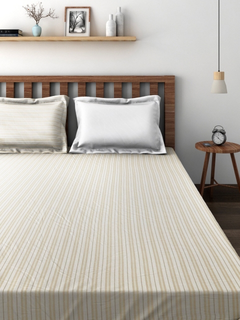 

BOMBAY DYEING Cream-Coloured 180 TC Fine Cotton Double Bedsheet with 4 Pillow Covers