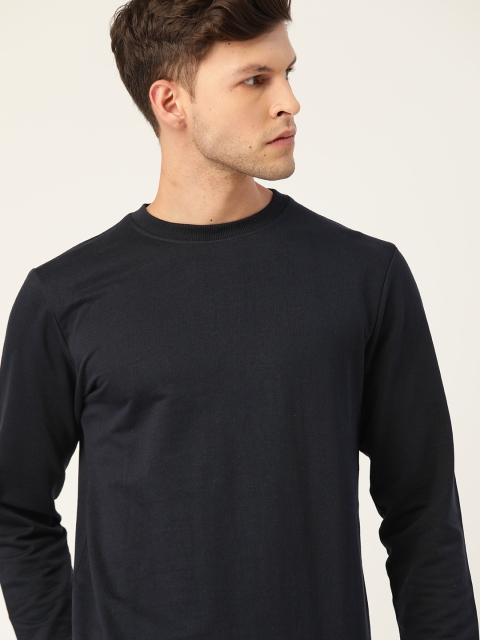 

ether Men Navy Blue Pure Cotton Solid Sweatshirt