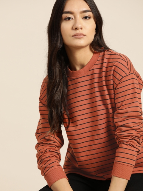 

ether Women Rust Orange & Black Striped Sweatshirt