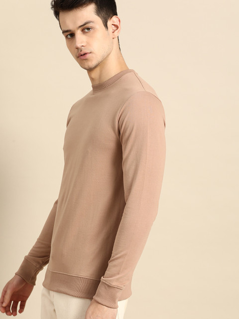 

ether Men Beige Solid Sweatshirt