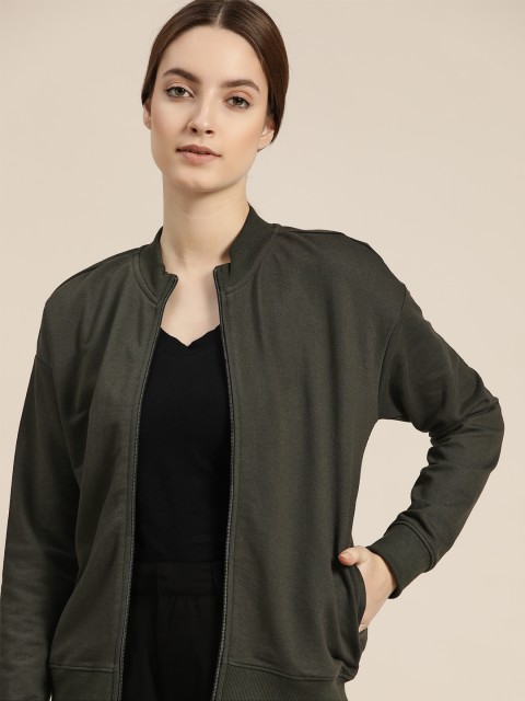 

ether Women Olive Green Solid Sweatshirt