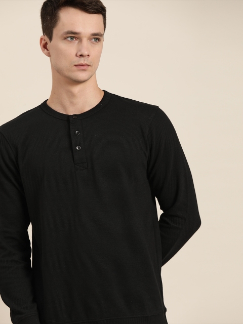 

ether Men Black Self Striped Pullover Sweatshirt