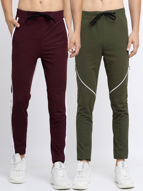 

NEUDIS Men Pack Of 2 Solid Structured Slim-Fit Track Pants, Green