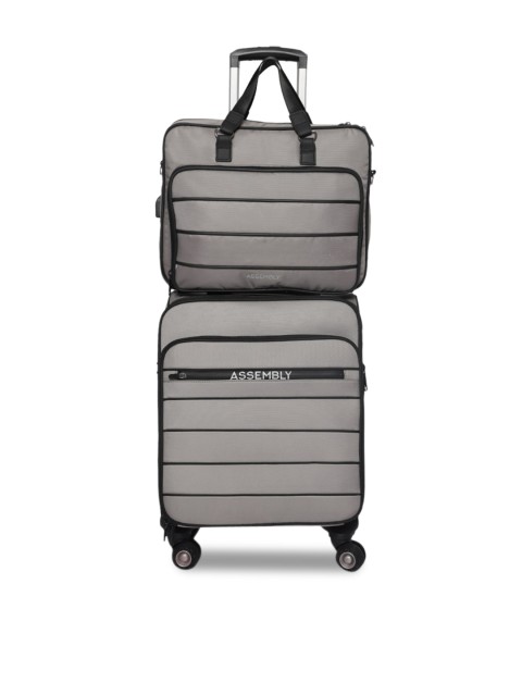 

THE ASSEMBLY Unisex Grey Solid Cabin Trolley With Laptop Messenger Bag