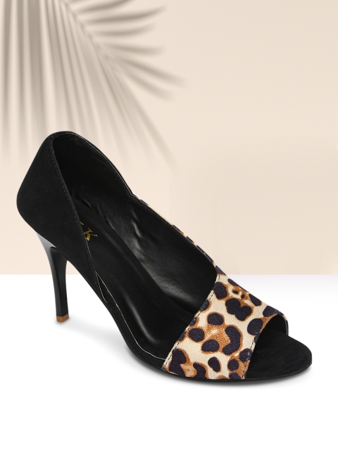 

STALK Black Leopard Printed Slim Heeled Pumps