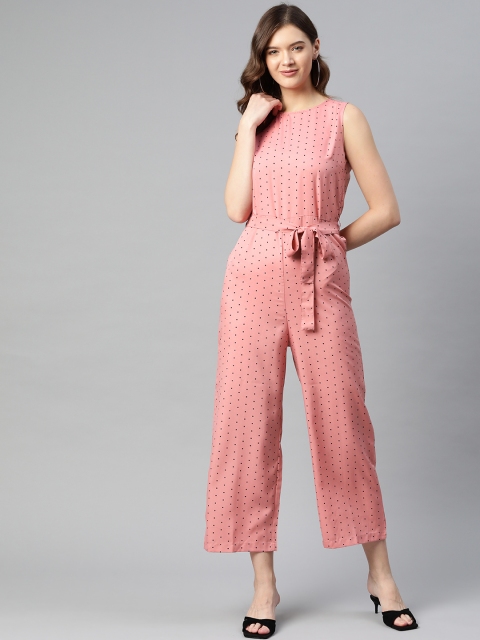 

SIRIKIT Peach-Coloured & Black Dotted Print Basic Jumpsuit