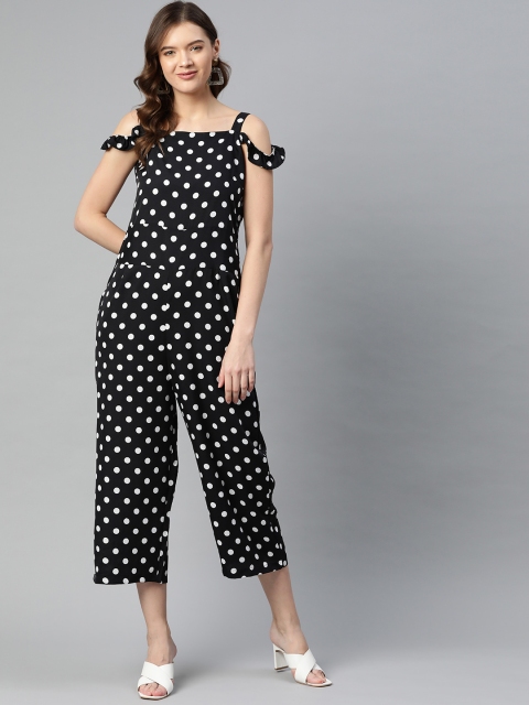 

SIRIKIT Black & White Polka Dot Printed Culotte Jumpsuit