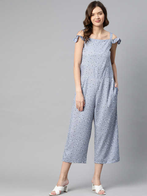 

SIRIKIT Grey & White Floral Printed Basic Jumpsuit