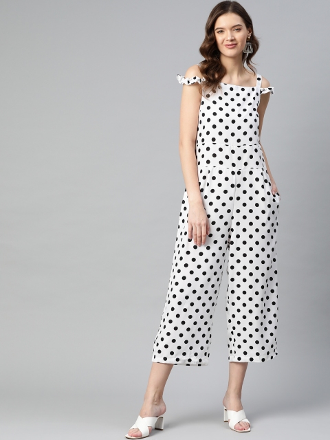 

SIRIKIT White & Black Polka Dots Print Basic Jumpsuit