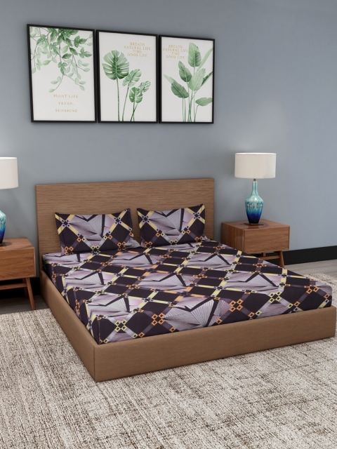 

NEUDIS Black & Purple Geometric 180 TC King Bedsheet with 2 Pillow Covers