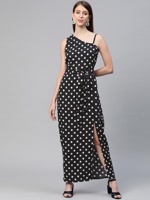 

SIRIKIT Black & White One Shoulder Polka Dot Crepe Maxi Dress