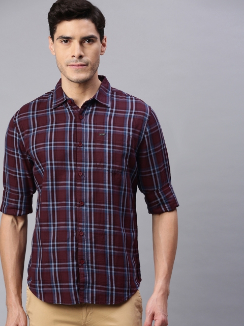 

abof Men Burgundy Slim Fit Tartan Checks Checked Casual Shirt