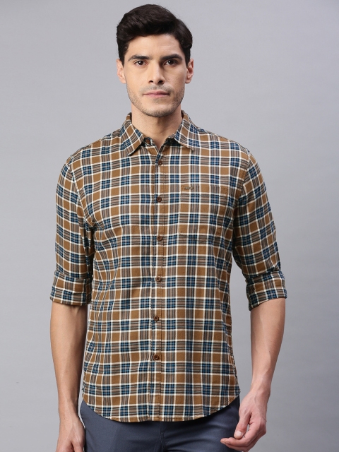 

abof Men Camel Brown Slim Fit Tartan Checks Checked Casual Shirt