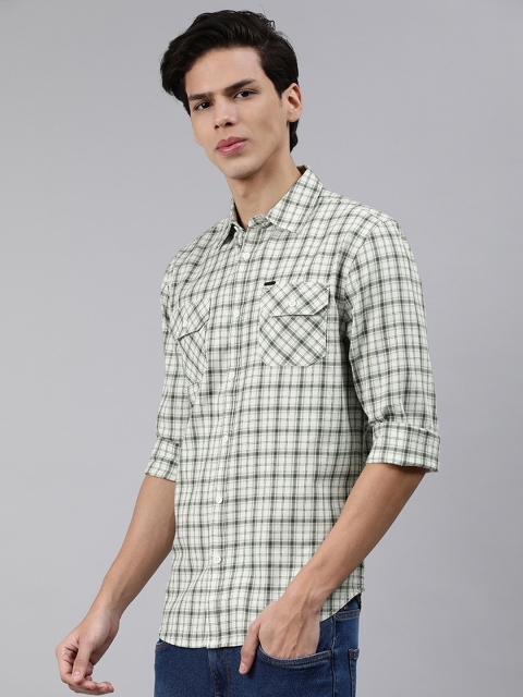 

abof Men Off-White& Black Slim Fit Checked Casual Shirt