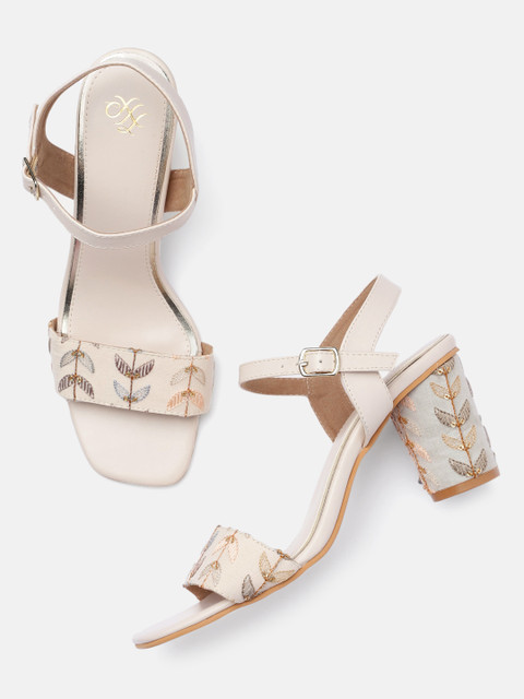 

House of Pataudi Cream-Coloured Handcrafted Ethnic Patterned Block Heels