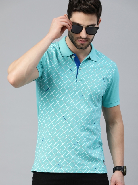 

abof Men Blue & White Printed Polo Collar T-shirt