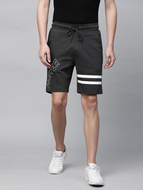 

abof Men Charcoal Grey Typography Printed Mid-Rise Regular Shorts