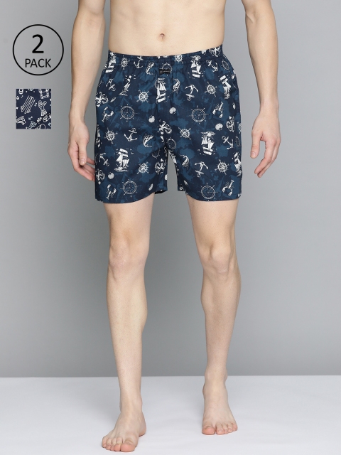 

Mast & Harbour Men Pack of 2 Printed Cotton Boxers, Navy blue