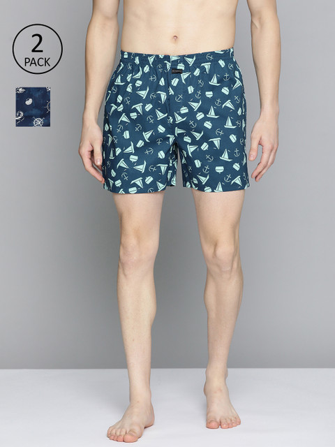 

Mast & Harbour Men Pack of 2 Printed Cotton Boxers, Blue