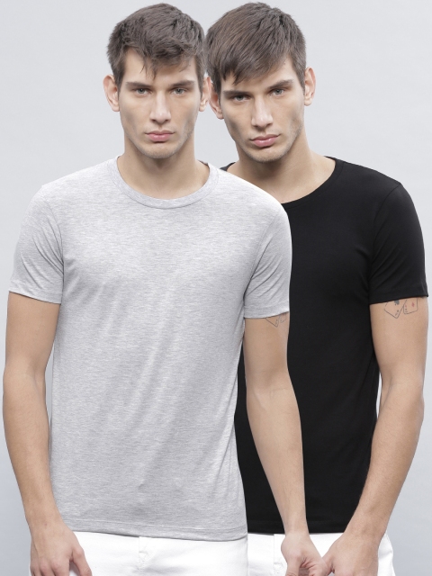 

ether Pack of 2 Cotton Lycra T-shirts, Black