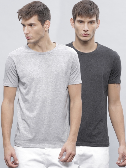 

ether Pack of 2 Cotton Lycra T-shirts, Charcoal