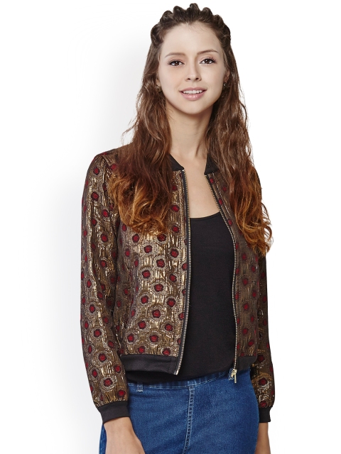 

Global Desi Gold-Toned & Red Bomber Jacket