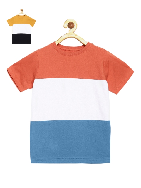 

DILLINGER Boys Pack Of 2 Colourblocked Cotton Tshirts, Coral