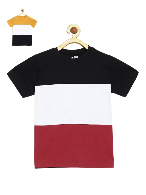 

DILLINGER Boys Pack of 2 Colourblocked Round Neck Cotton Pure Cotton T-shirt, Black